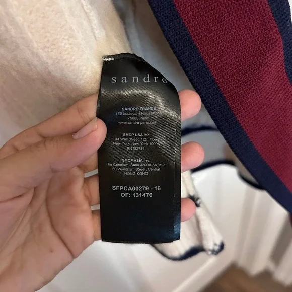 Sandro Paris Wool Cable Knit Cardigan Sweater Small Cream Burgundy - Picture 9 of 10